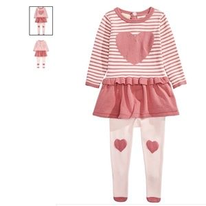 First Impressions Macys  Heart Peplum Sweater & Tights 2 piece  Set Baby 12M 12